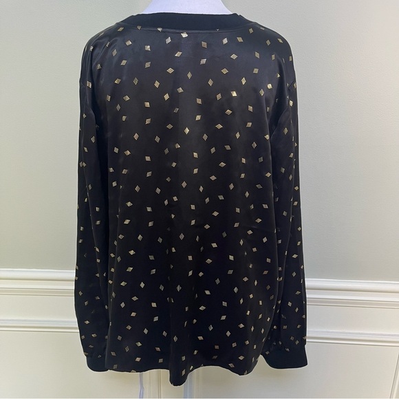 Garnet Hill Black Silk Top With Gold Detail Size L - Picture 3 of 9